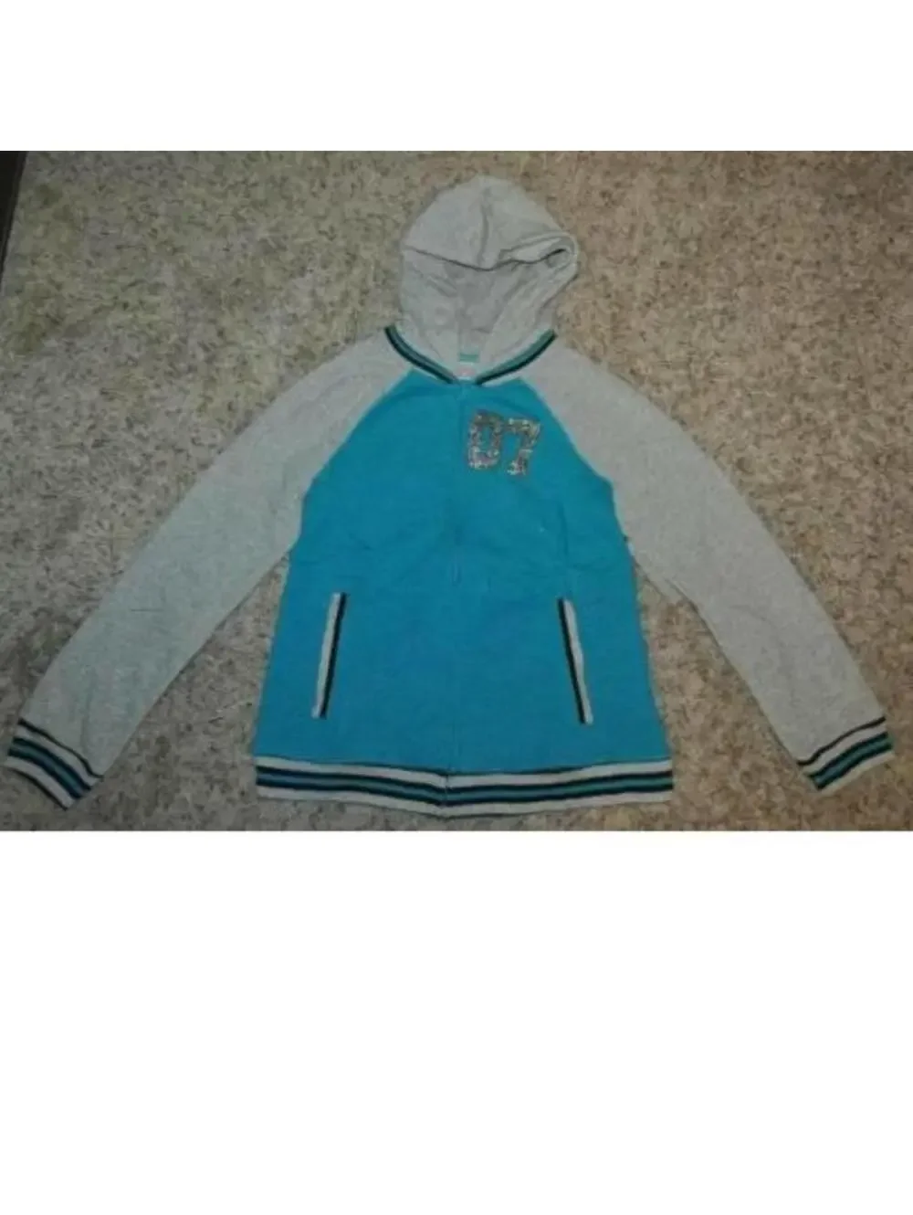 CRB Varsity Jacket Girls 14/16 Hooded Fleece Zip Up Glitter Long Sleeve PLUS